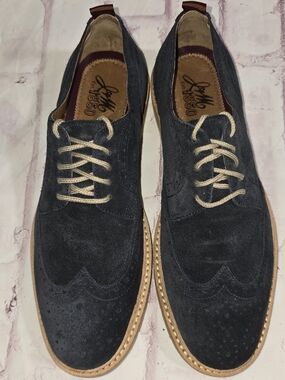 Johnston & Murphy Navy Suede Wingtip Derby with Tan Welt